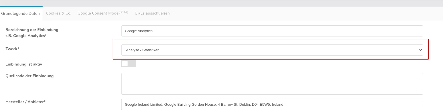Kategorie-Einstellung