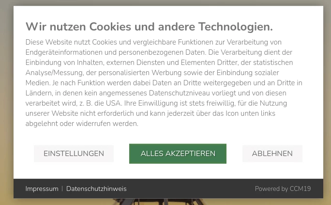 Banner mit Ablehnen-Button
