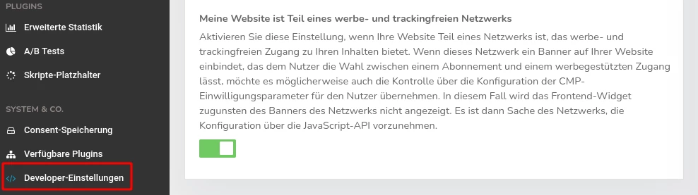 Option für werbefreies Netzwerk aktivieren