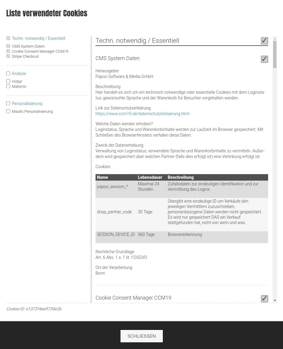Cookie Banner Detailinformationen