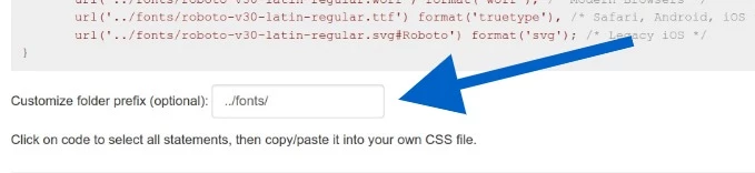 Verzeichnis für Google Fonts auswählen