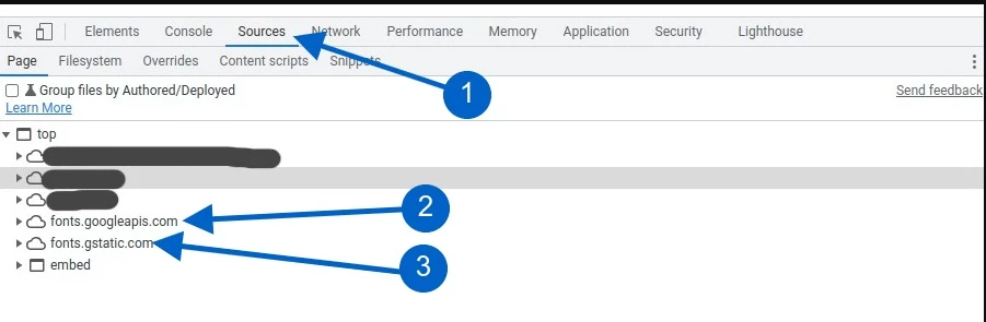 Seite untersuchen auf Google Fonts